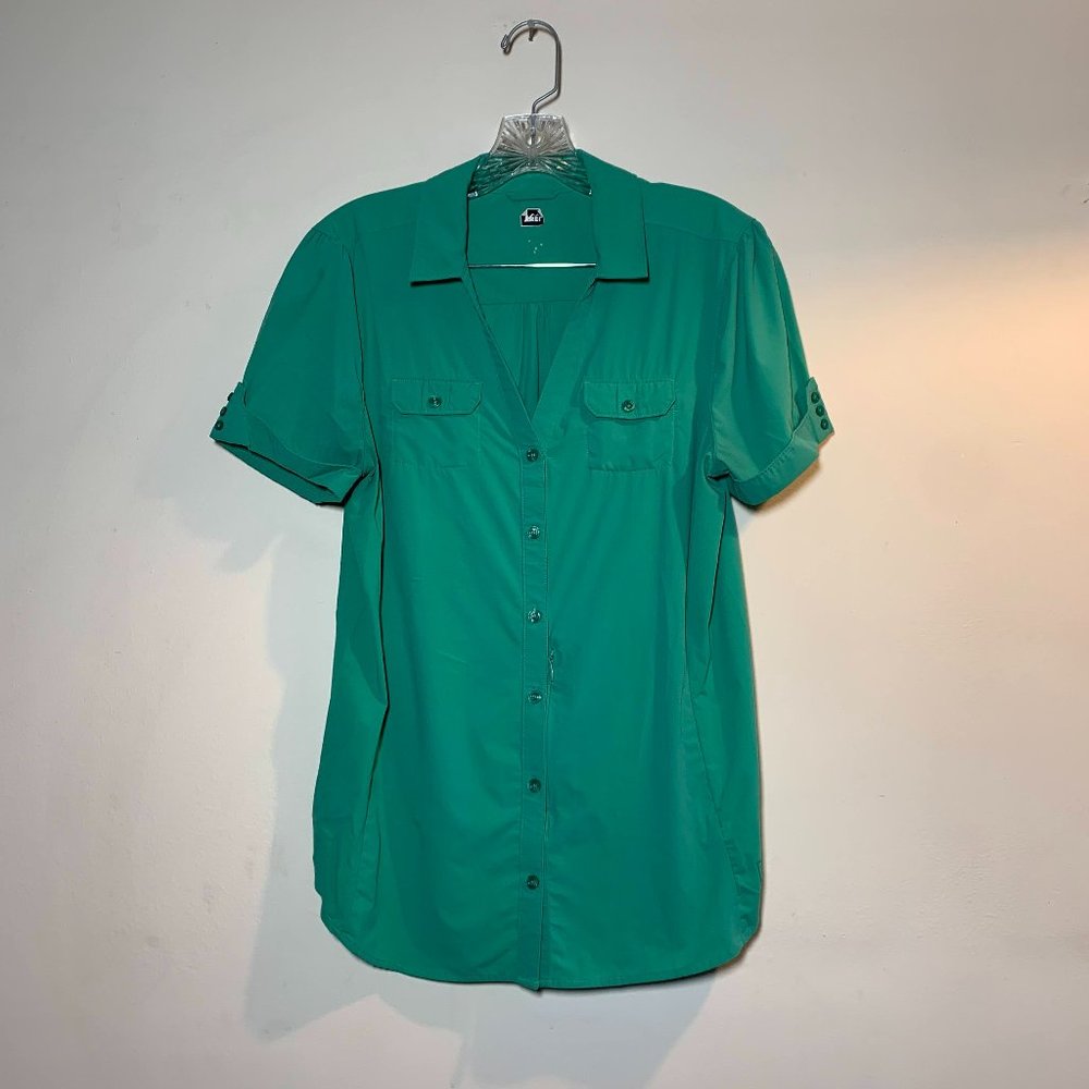 Shirt - REI, bright green, short sleeve button up